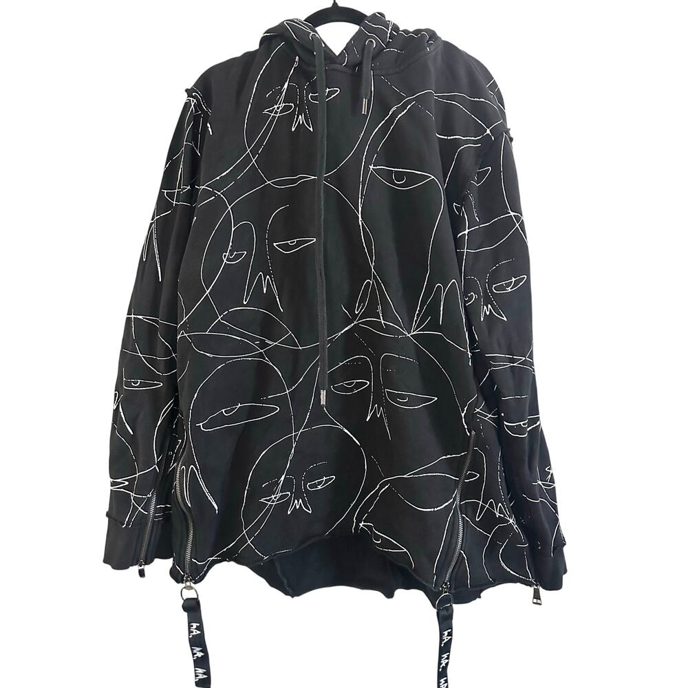HACULLA All Over One Of A Kind Face Print Black Hoodie Zip-Details - Sz 2XL